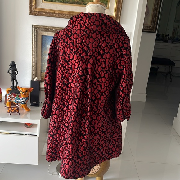 IC by Connie K Red/Black Jacquard Animal Print Jacket/Coat with Black Buttons - Picture 4 of 6